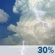 This Afternoon: A chance of showers and thunderstorms after 2pm. Partly sunny, with a high near 86. North wind 5 to 8 mph. Chance of precipitation is 30%. This Afternoon: Chance Showers And Thunderstorms